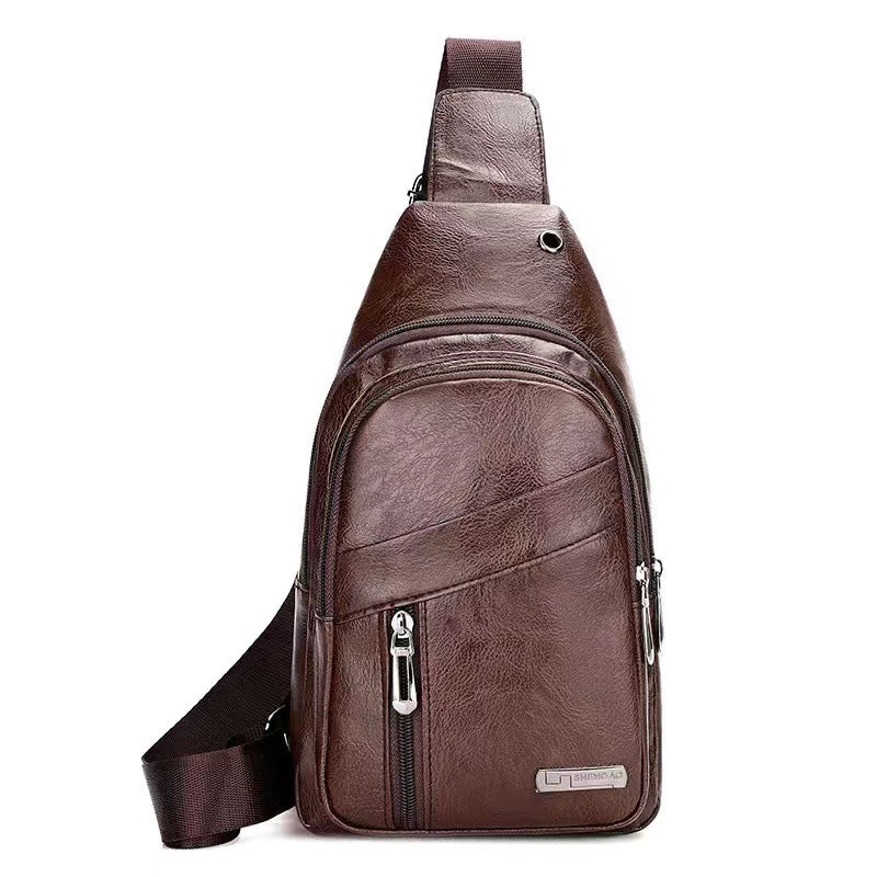 Men's Soft Leather Waterproof Korean Simple Men's Chest Bags