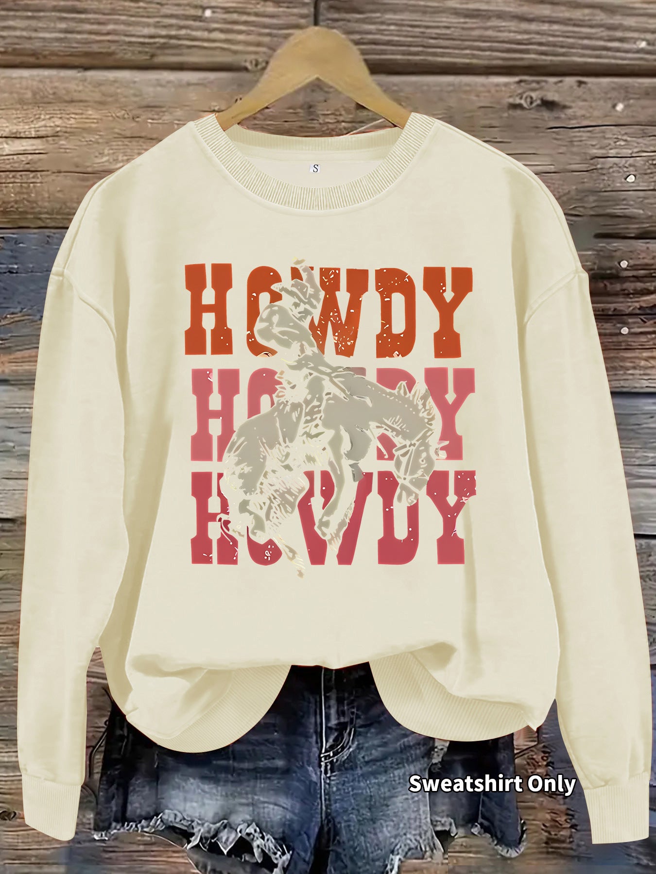 Riding Denim Printing Round Neck Fashion Women's Sweater, Sweater