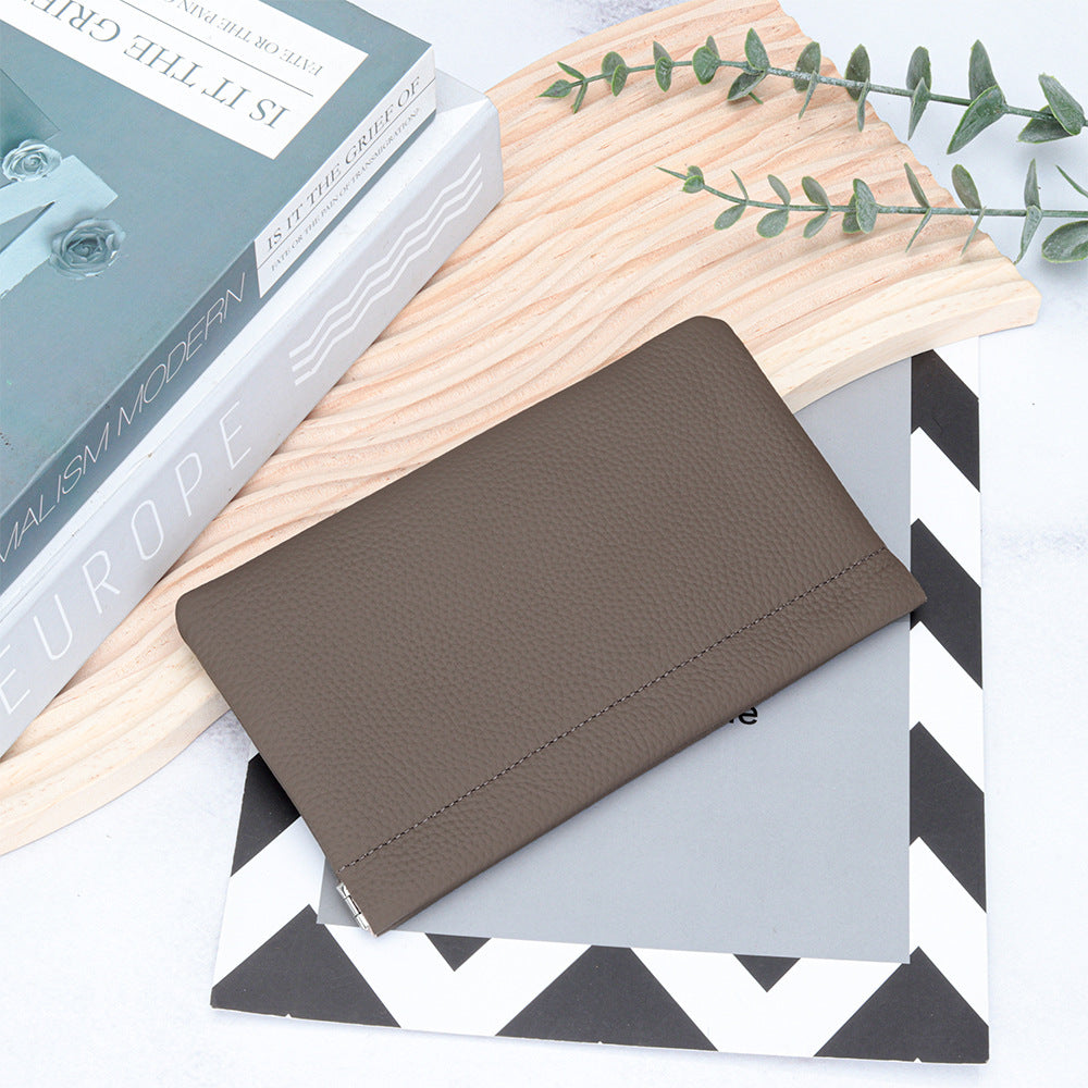 First Layer Cowhide Lady's Simple Long Automatic Closure Ladies Wallets