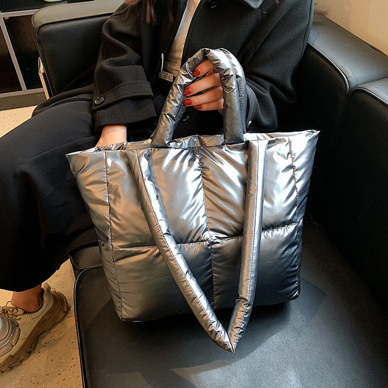 Women's Textured Down Large Capacity Fashion Commuter Tote Bags