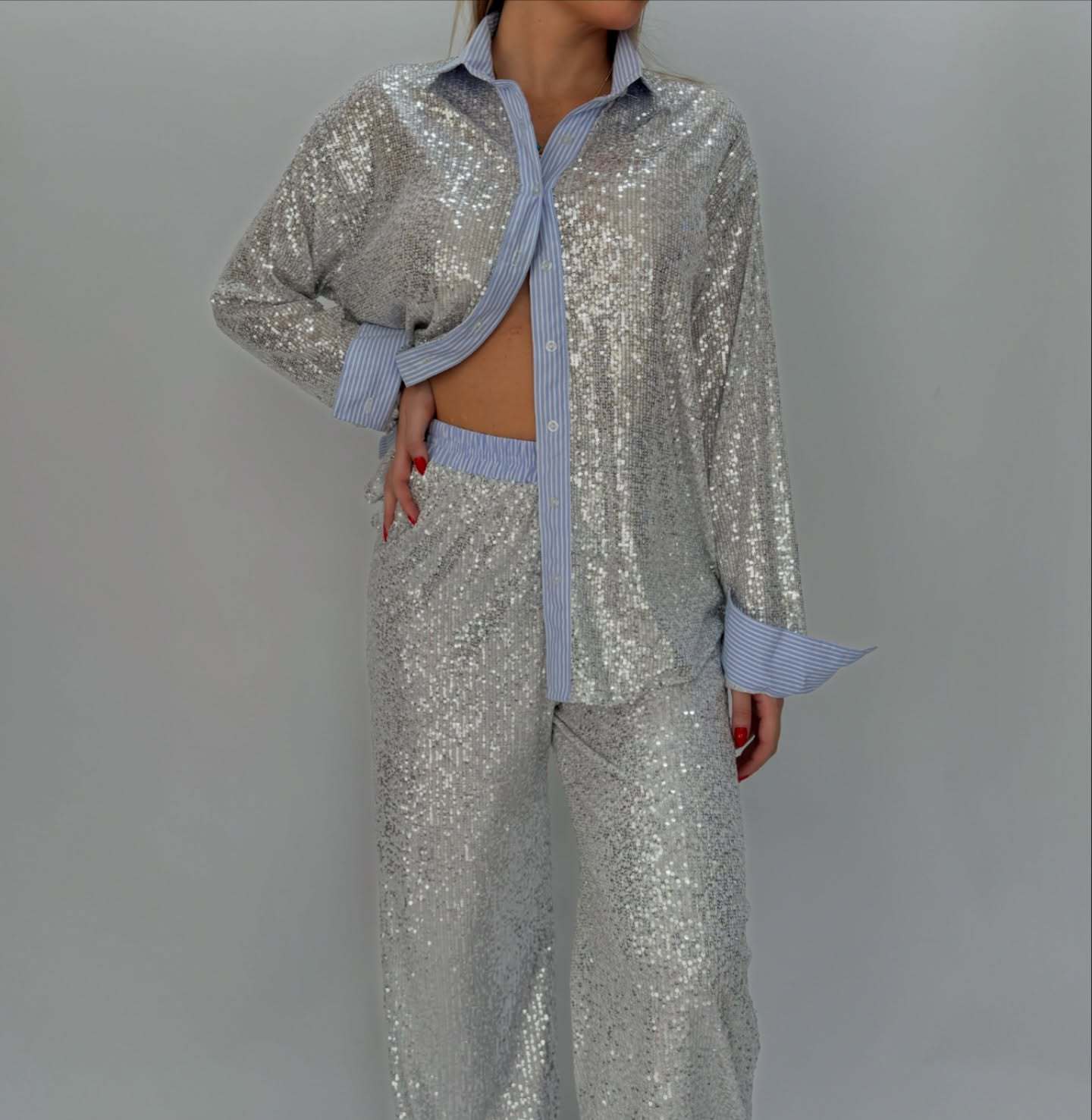 Pretty Loose Sequin Wide Leg Two-piece Fashion Casual Suit