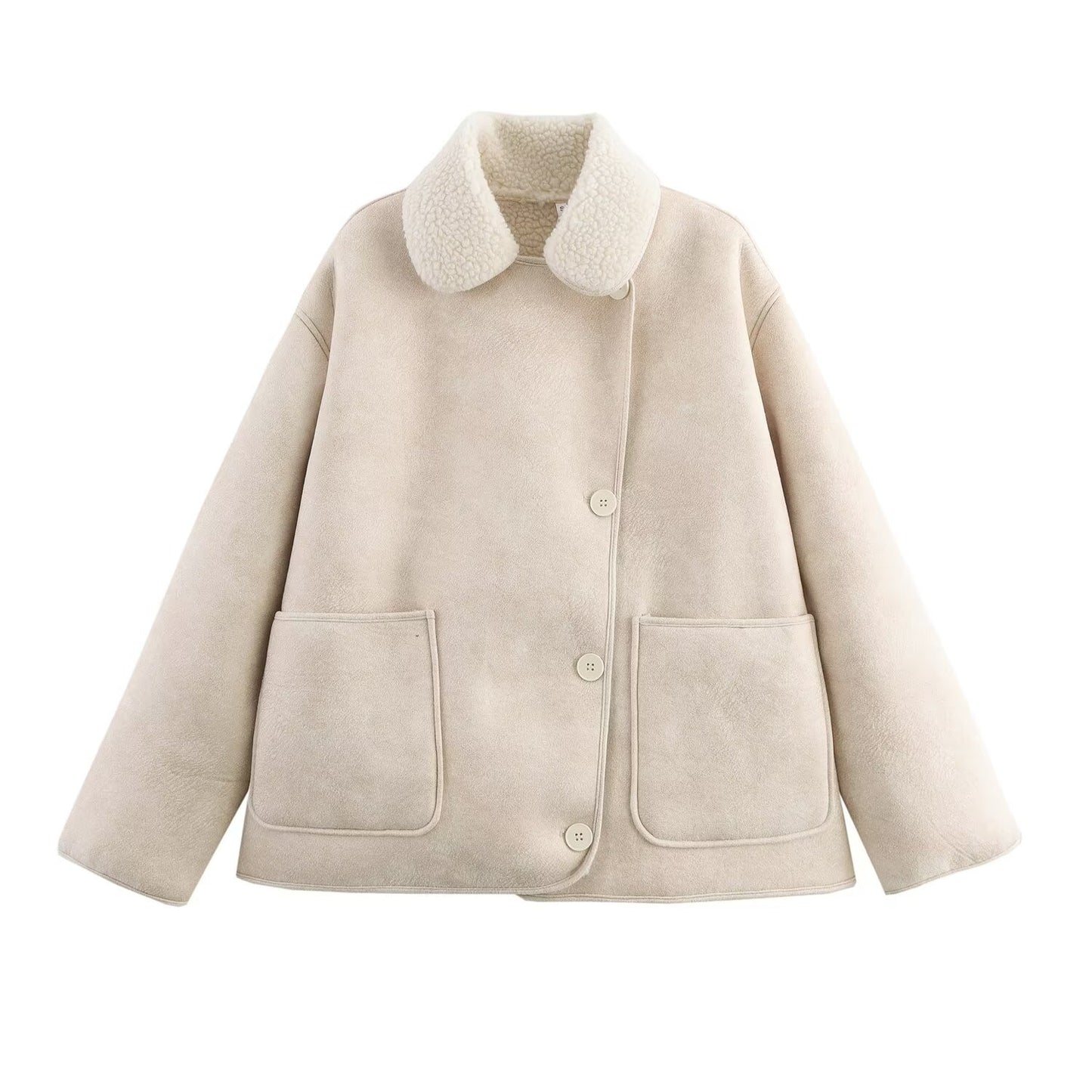 Women's Retro Style Woolen Lapel Loose Fur Coats