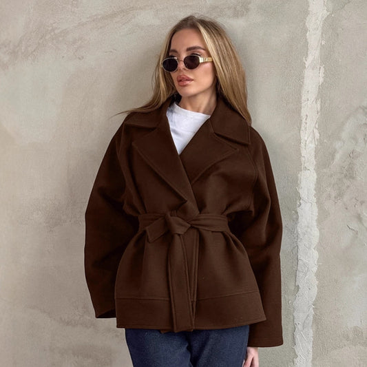 Women's Fashionable Retro Brown Woolen Winter Loose French Coats