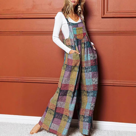 Popular Graceful Women's Brushed Plaid Overalls Women's Jumpsuit/clothing