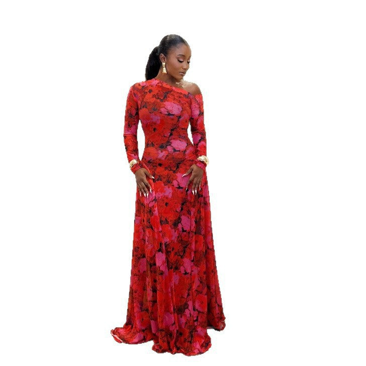 Elegant Commuter Elastic Slant Shoulder Large Skirts