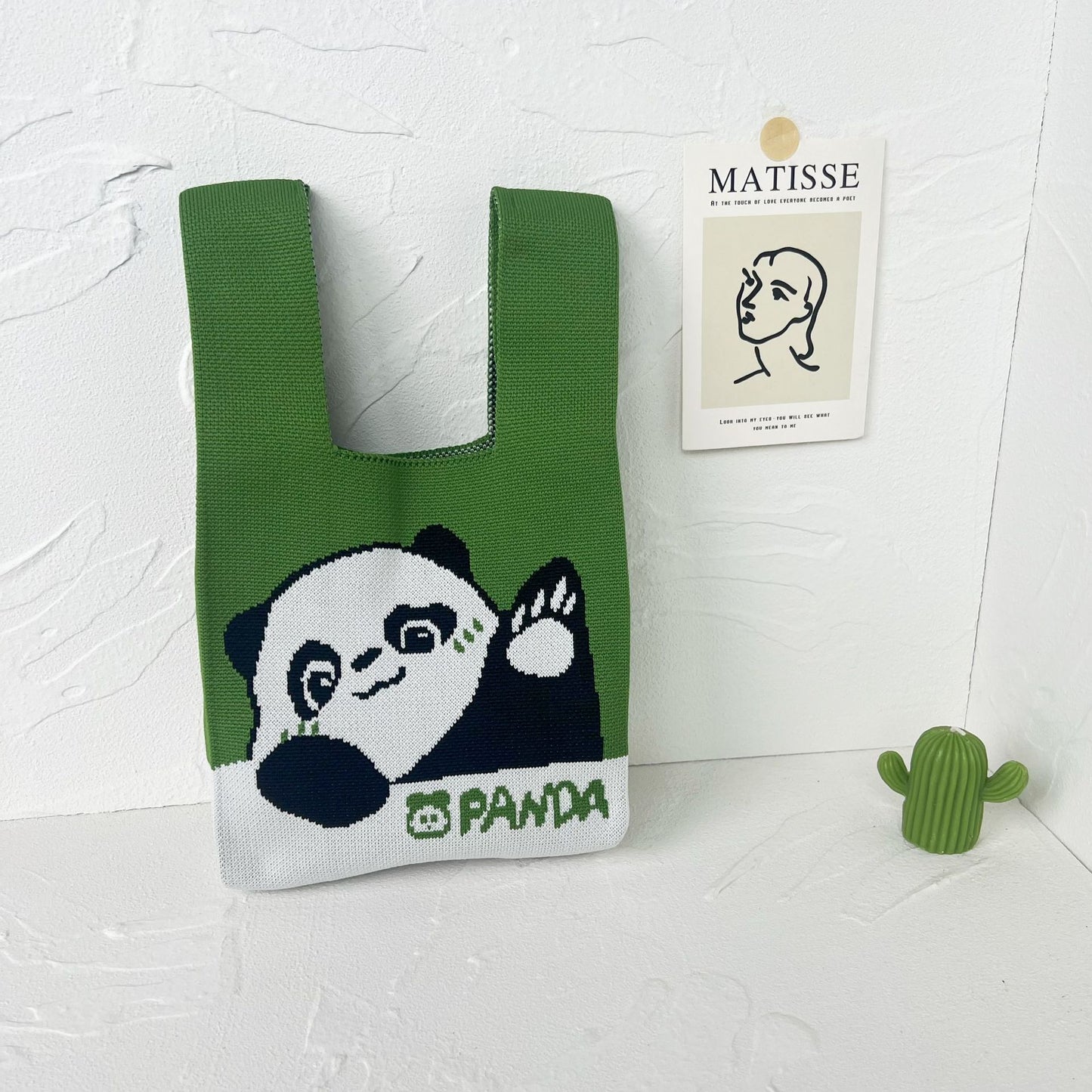 Women's High-grade Panda Knitted Polyester Knit Phone Bags
