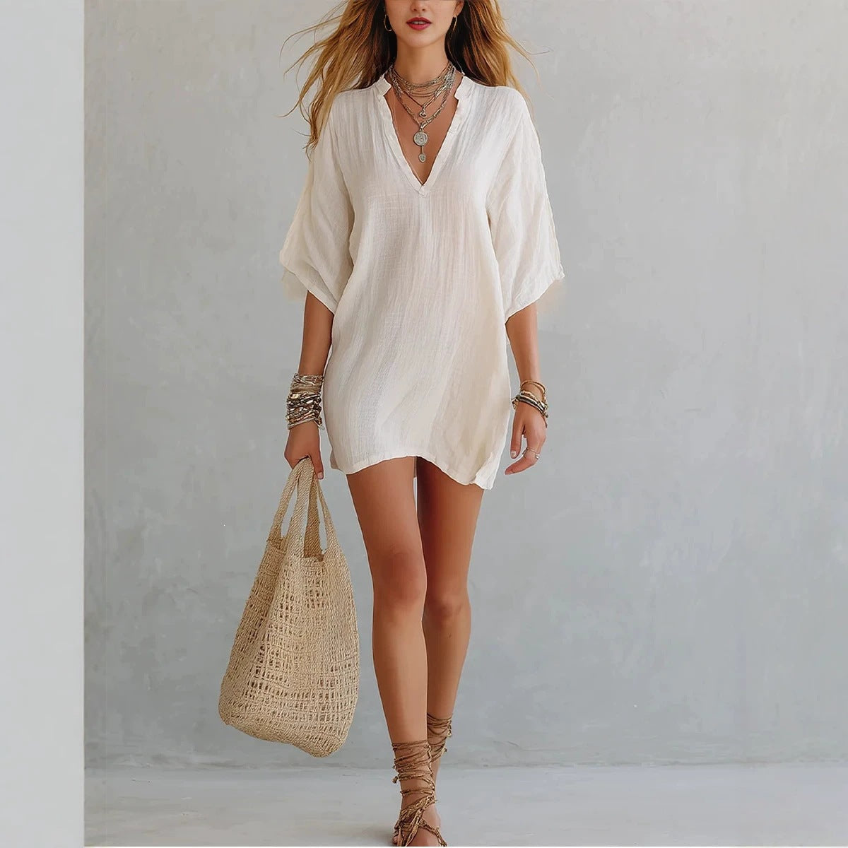Women's Loose Solid Color T-shirt Vacation Style Dress