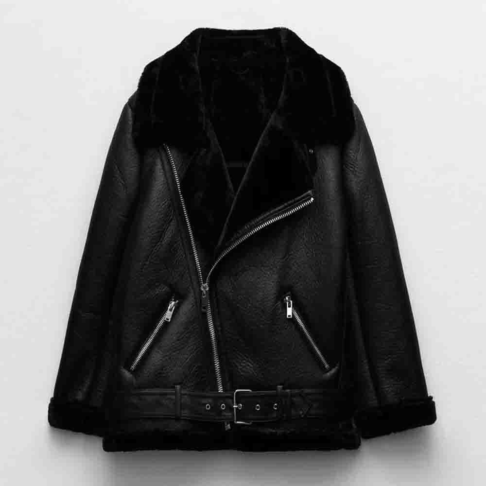 Women's Motorcycle Fur Integrated Warm Double-sided For Coats
