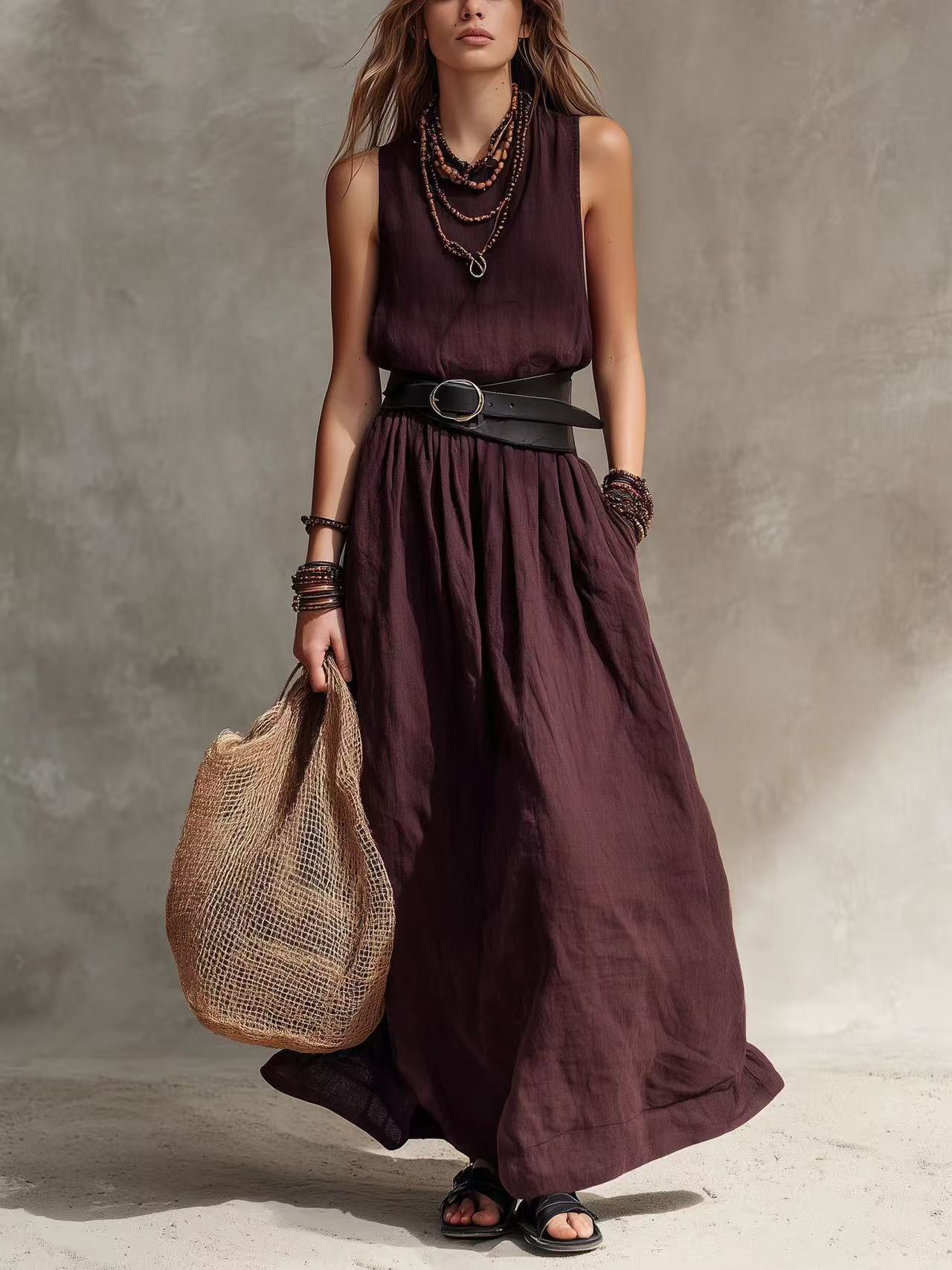 Women's French Style Temperament Lapel Sleeveless Summer Dress