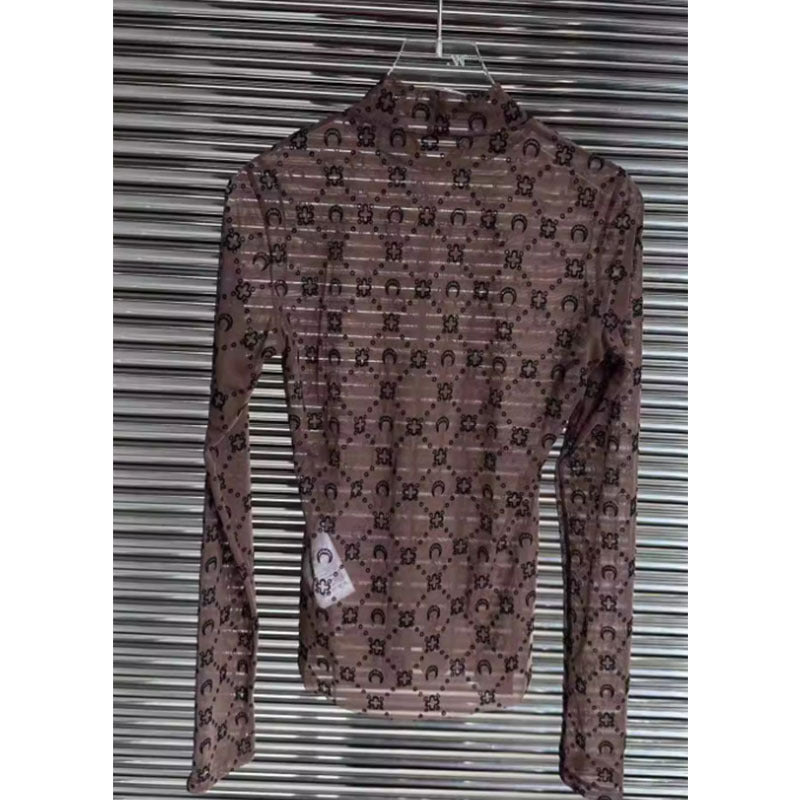 Women's Transparent Sexy Flocking Thin Half Turtleneck Blouses