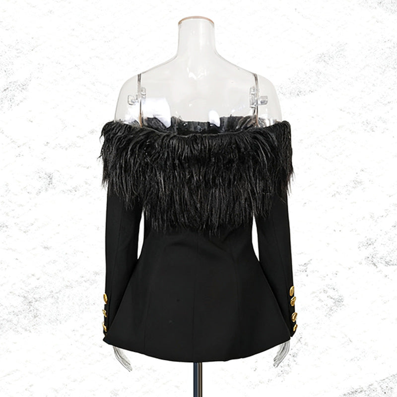 Women's French Style Feather Metal Buckle Decoration Slimming Suits