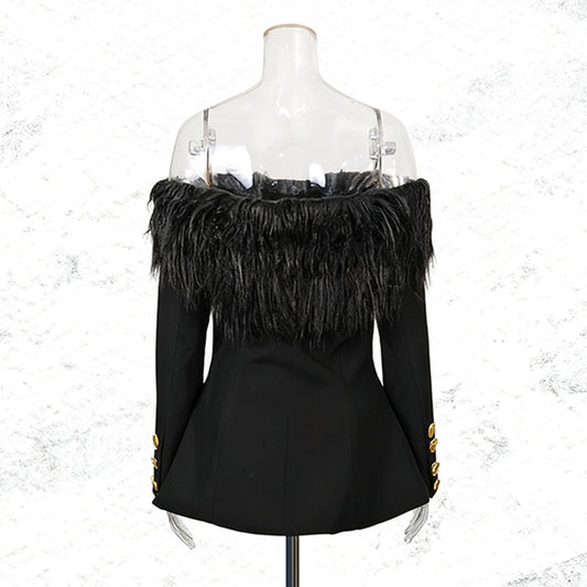 Women's French Style Feather Metal Buckle Decoration Slimming Suits