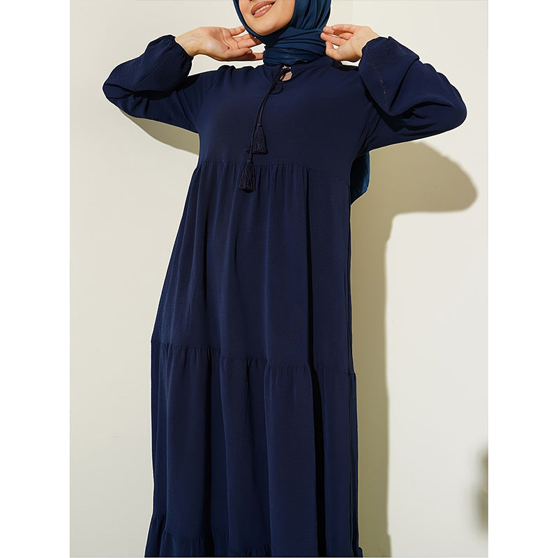 Women's Autumn Round Neck Long Sleeve Single-breasted High Waist Dress
