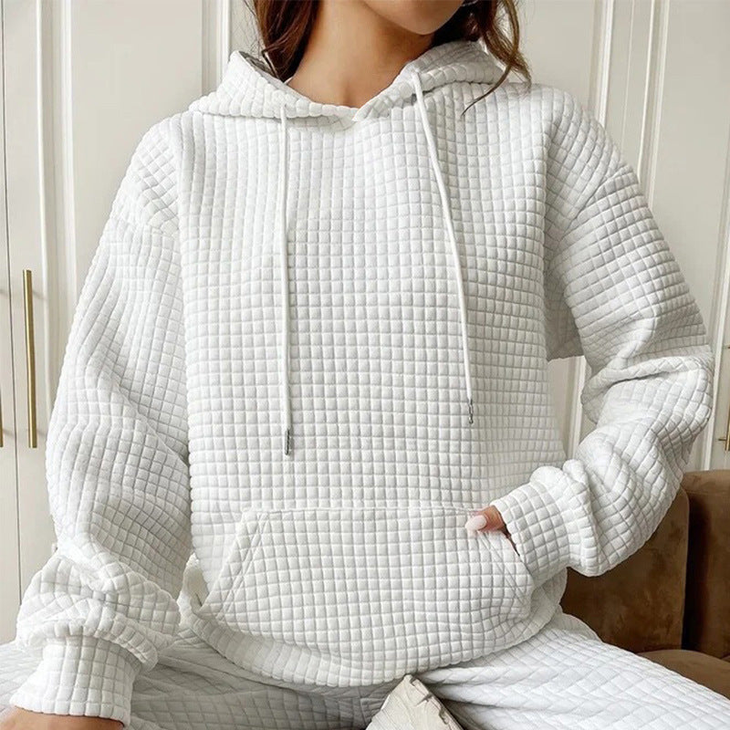 Women's Waffle Hooded Long Sleeve Letter Print Sweatshirt Loose Women's Sweater, Sweater