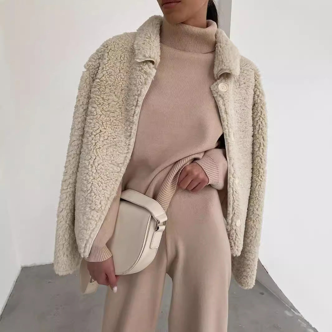 Long Sleeve Brown Temperament Wide Leg Loose High Collar Pants
