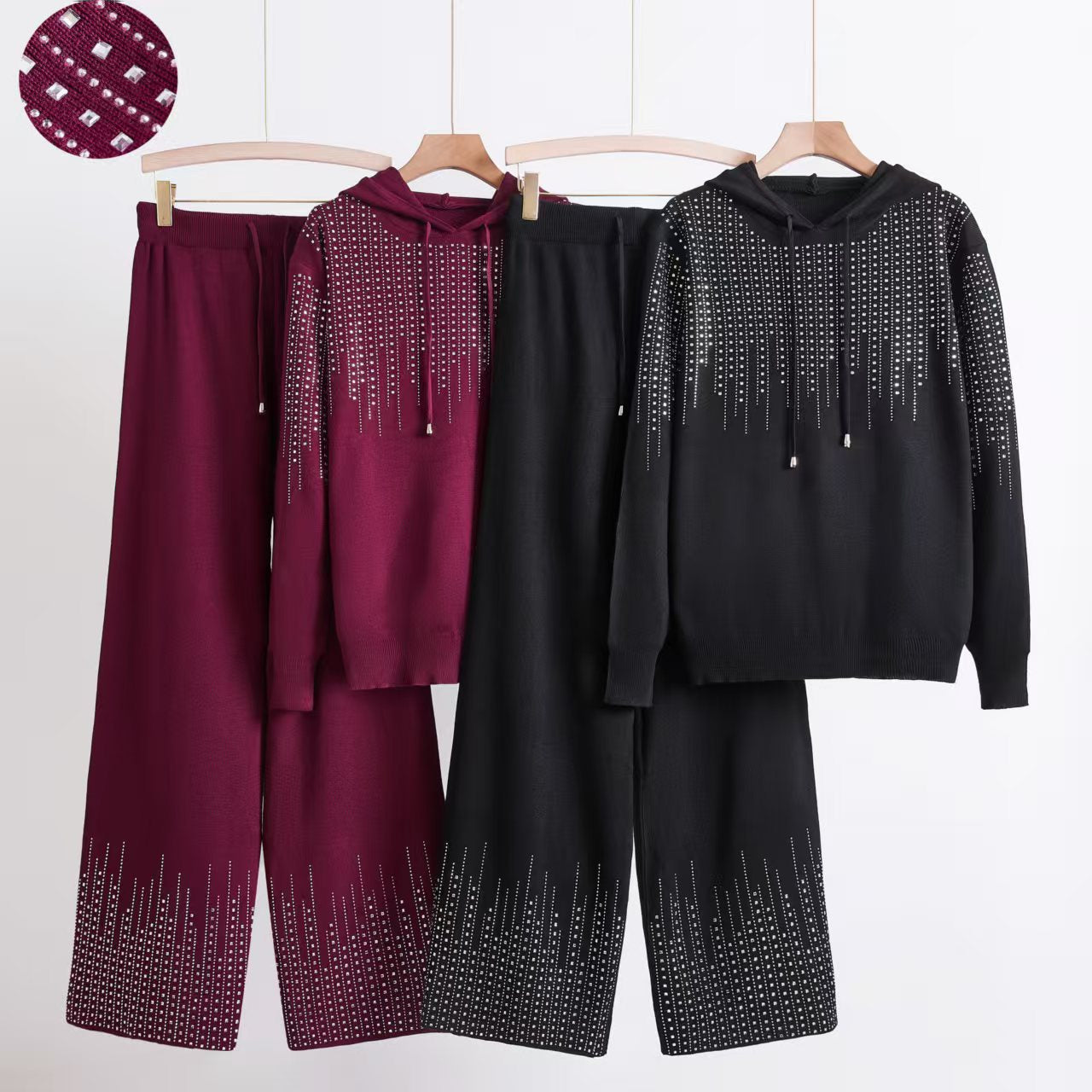 Niche Personality Hot Drilling Hoodie Straight Suits