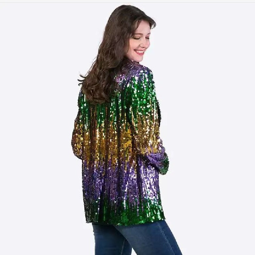 Women's Sequin Color Trench Urban Casual Coats