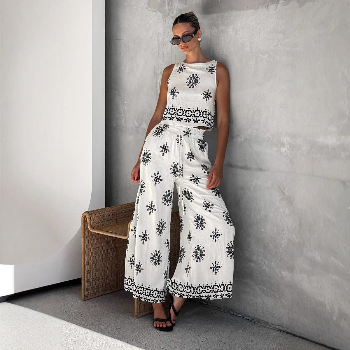 Fashion Casual Sexy Linen Wide Leg Suits