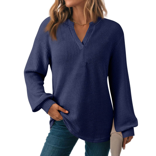 Women's Solid Color Waffle Loose Long Sleeve Women's Sweater, Sweater