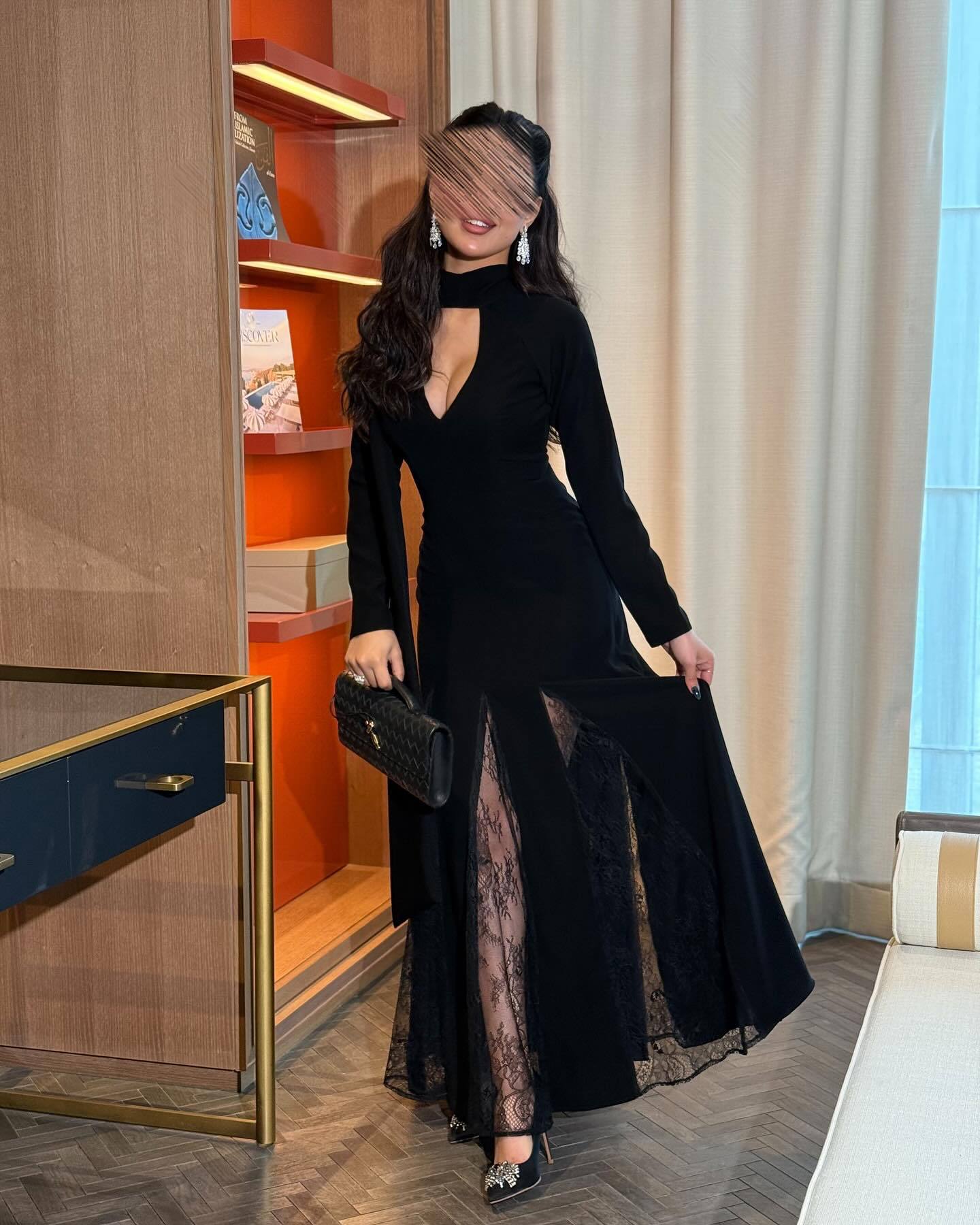 Women's Clothes Round Neck Stitching Lace Long Sleeve Dresses