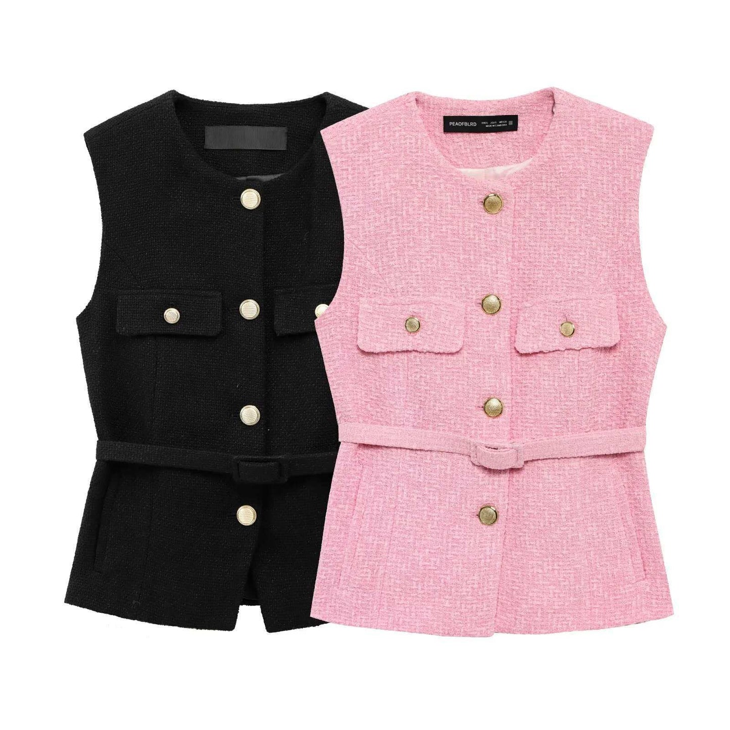 Metal Buckle With Round Neck Punk Vests