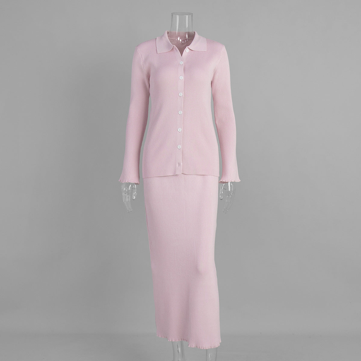 Women's Collar Long Sleeve Wooden Ear Knitted Suits