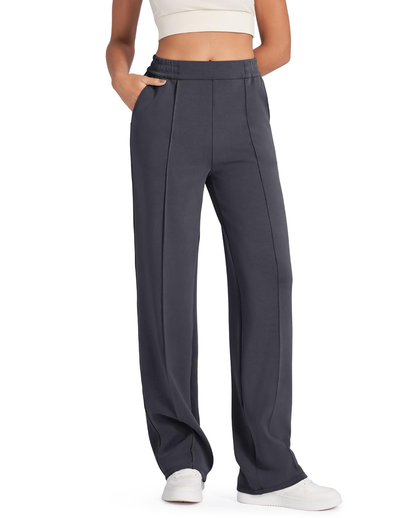 Women's Elastic High Waist Black Straight With Pants
