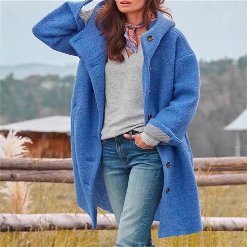 Women's Autumn Overcoat Mid-length Single-breasted Hooded Casual Coats