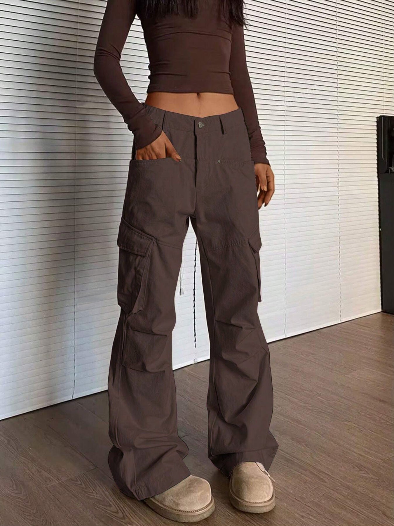 Women's Elegant Solid Color Overalls Straight Loose Design Pants