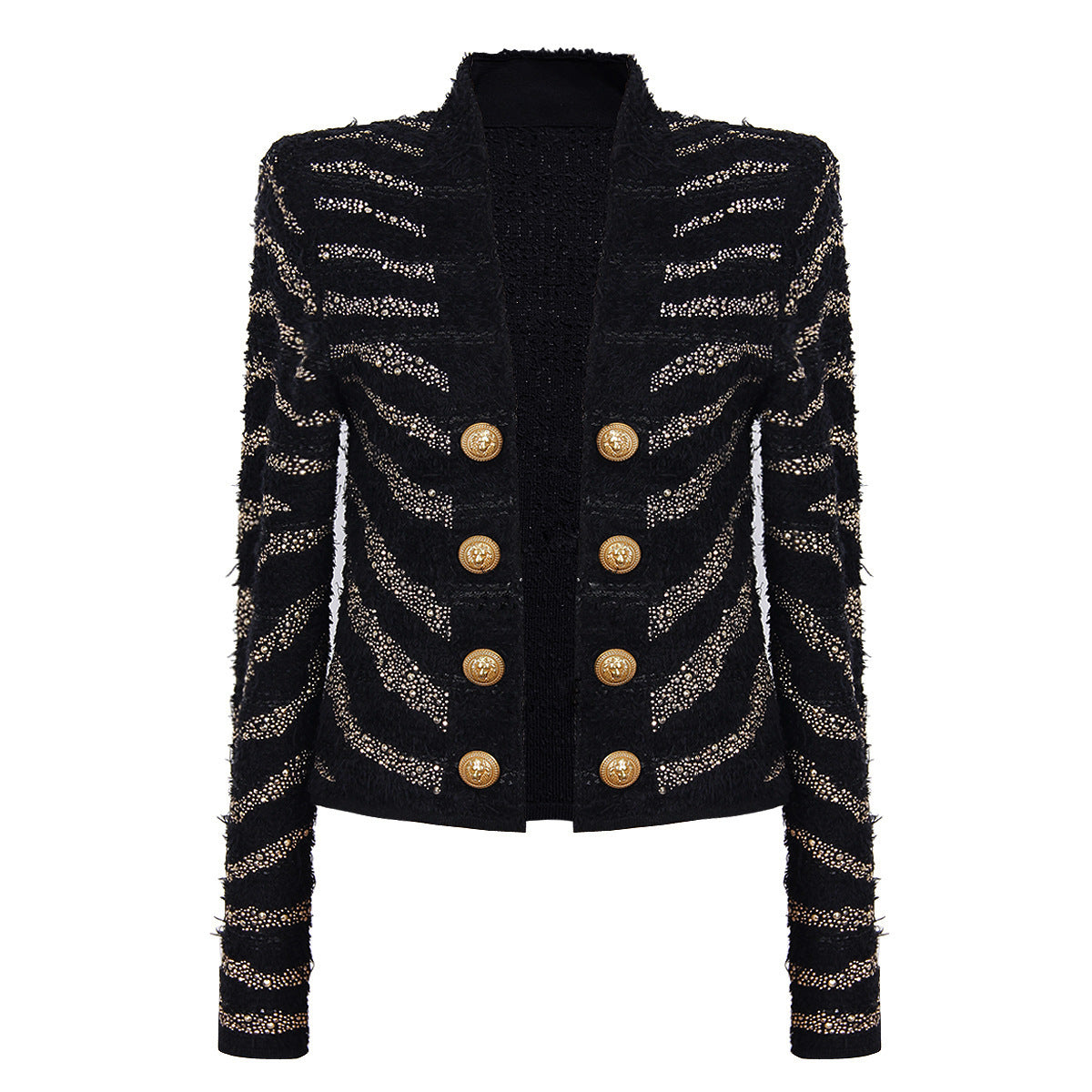 Women's Woolen Rhinestone Knitted Tup With Coats