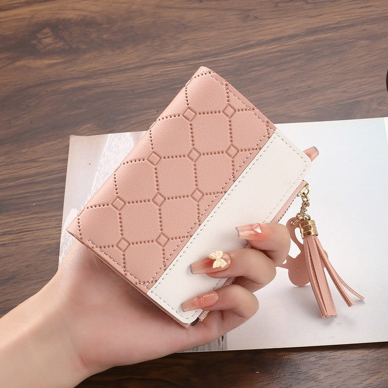 Women's Short Zipper Two-fold Embossed Korean Style Ladies Wallets