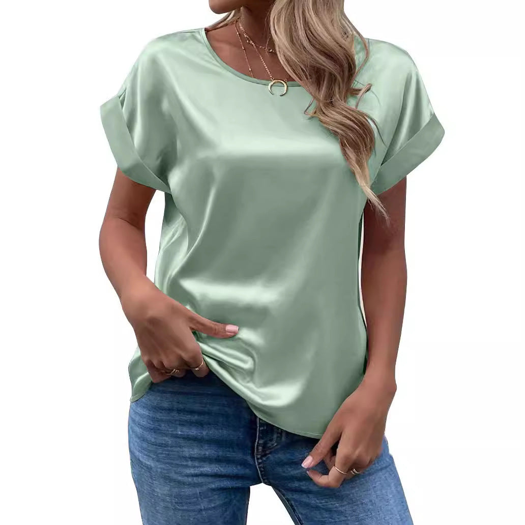 Women's Short-sleeved Satin Shirt Loose-fitting Casual Women's T-shirt