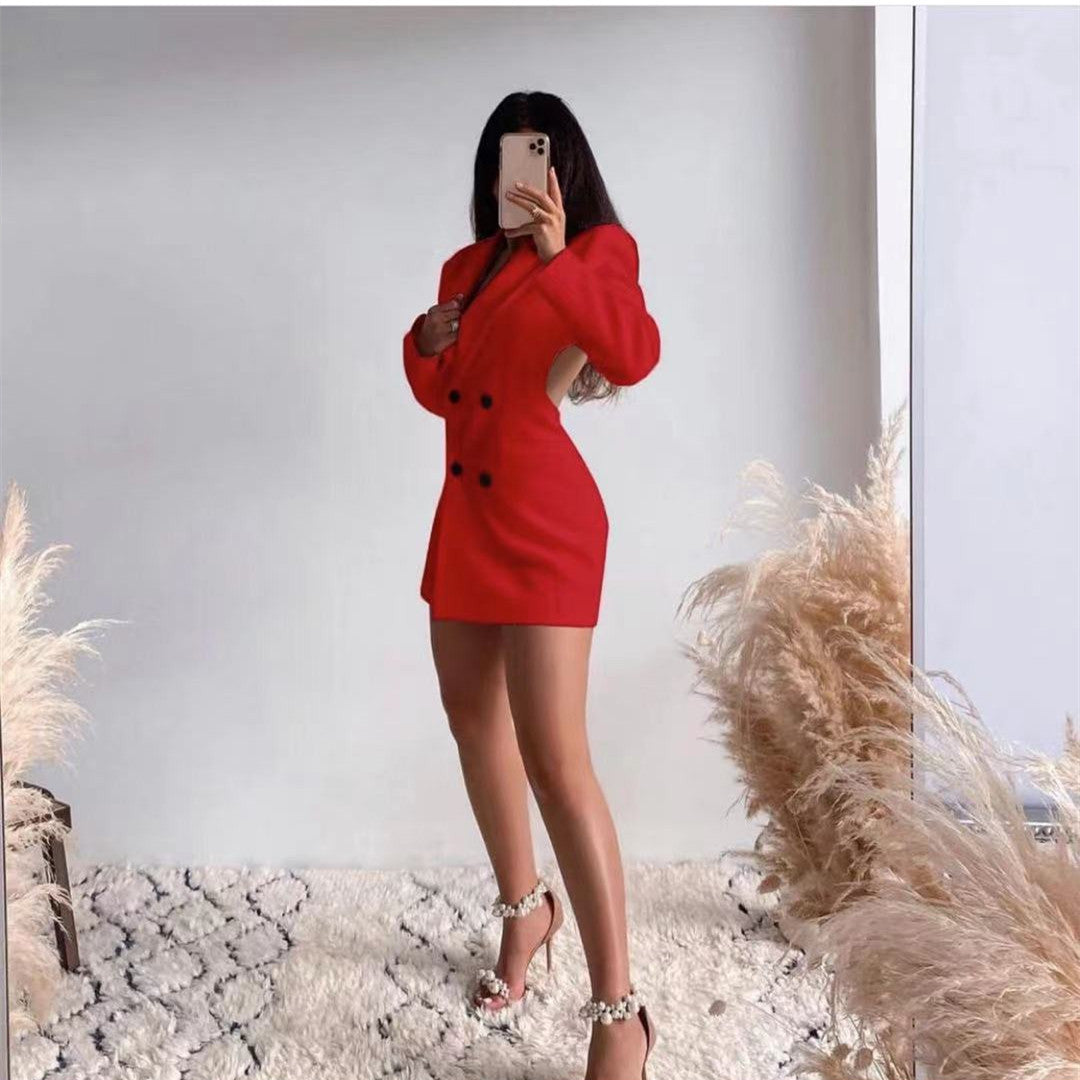 Glamorous Autumn Commuter Backless Double Breasted Blazers