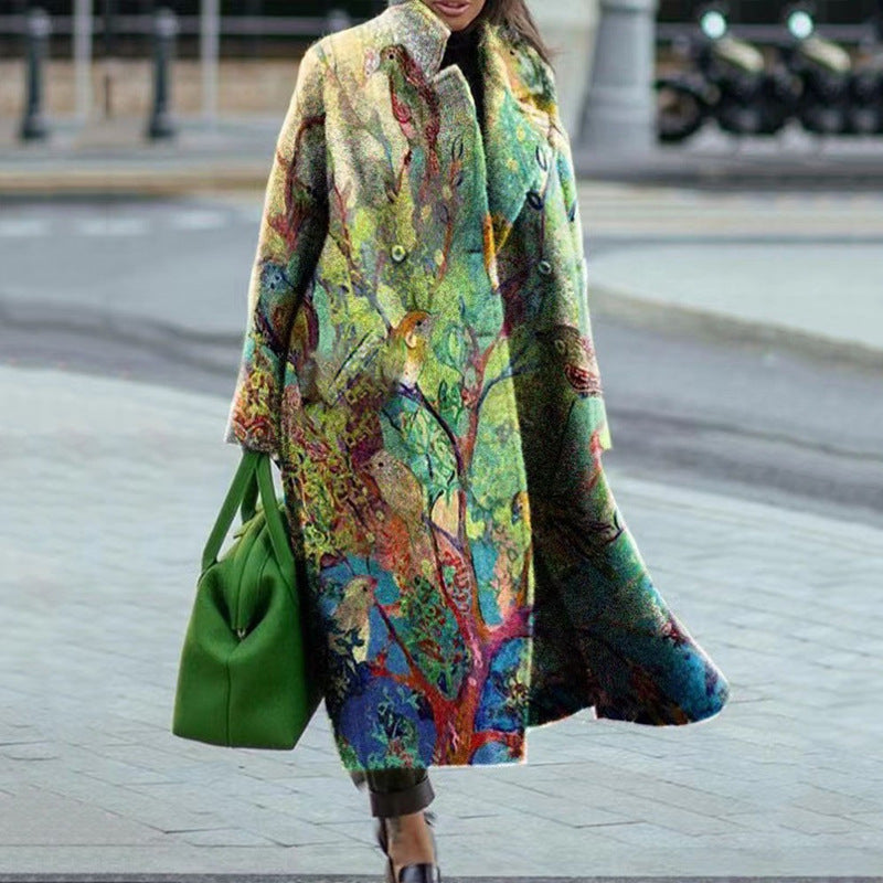 Women's Autumn Color Matching Plaid Long Sleeve Coats