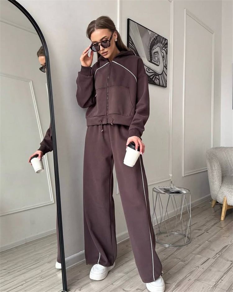 Women's Casual Sports Solid Color Long Sleeve Zipper Outerwear Suits