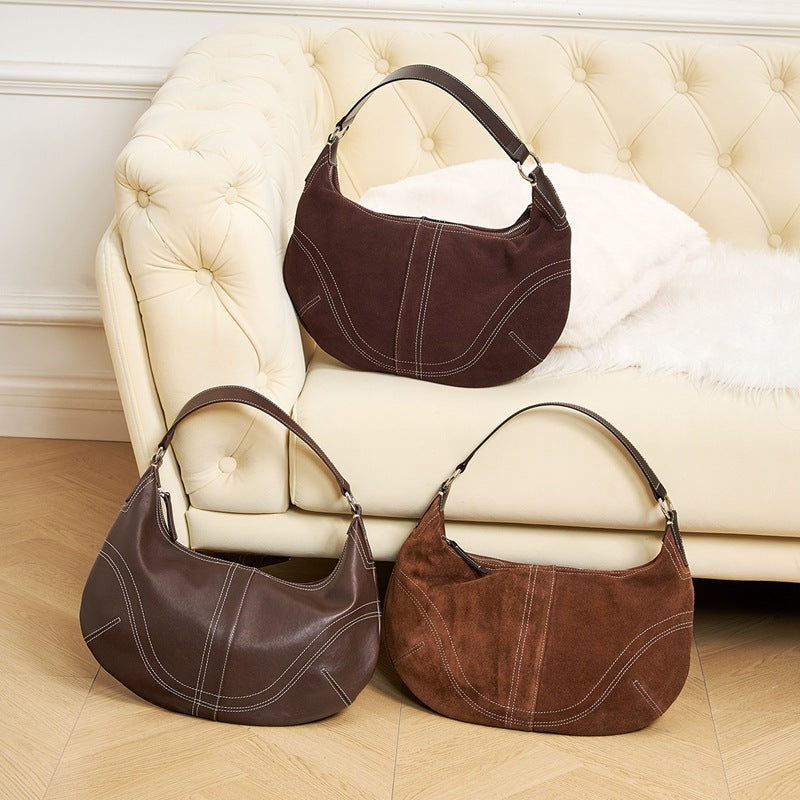 Women's Large Capacity Light Luxury Cowhide Single Armpit Bags