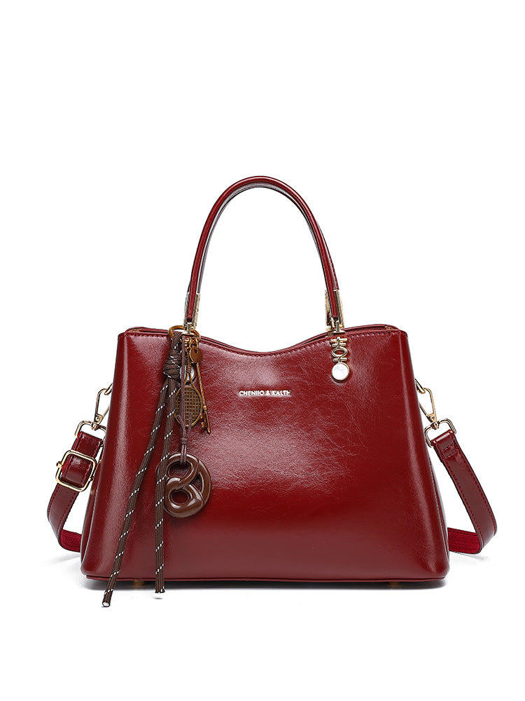 Oil Wax Red Lady Elegant Mom Bags