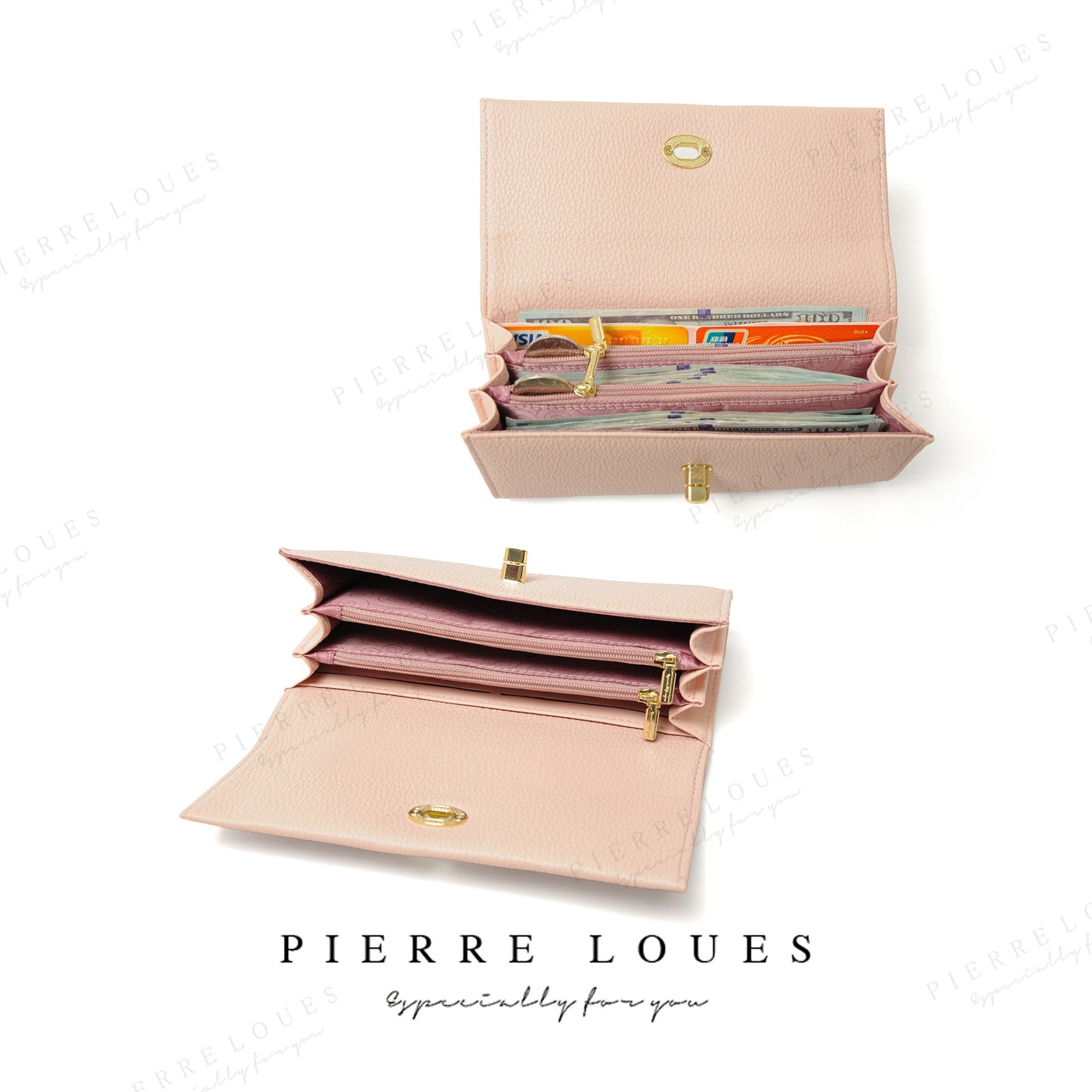 Long Premium Lychee Pattern Classic Trifold Ladies Wallets