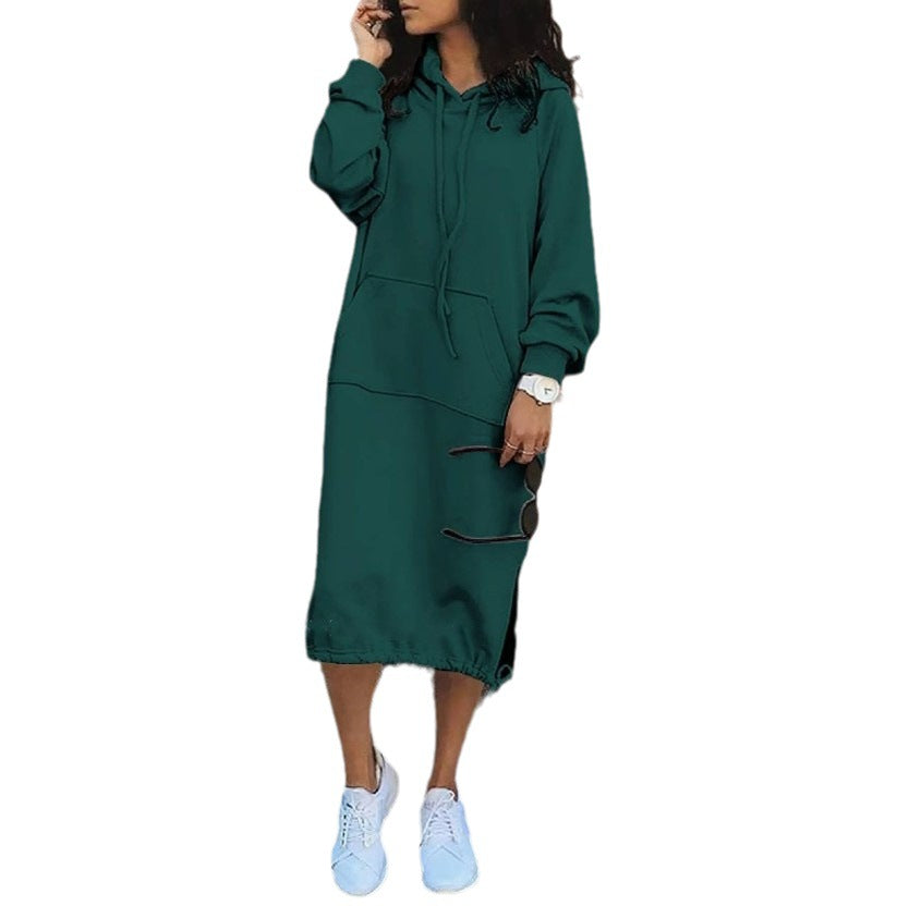 Women's Simple Fashion Street Long Pocket Hooded Drawstring Women's Sweater, Sweater