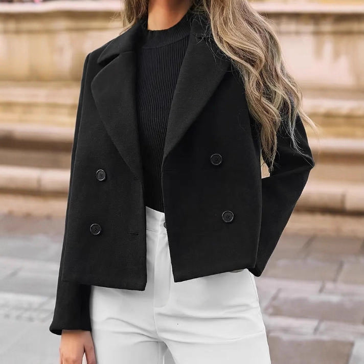 Women's Elegant Simple Solid Color Woolen Lapel Shorts