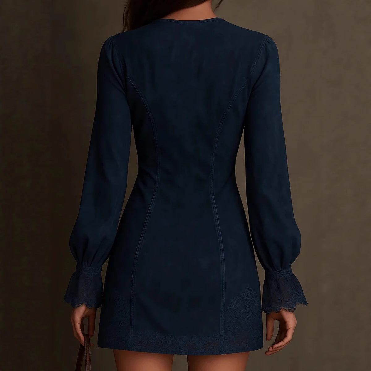 Women's Lace Patchwork Long Sleeve Loose Embroidered Dresses