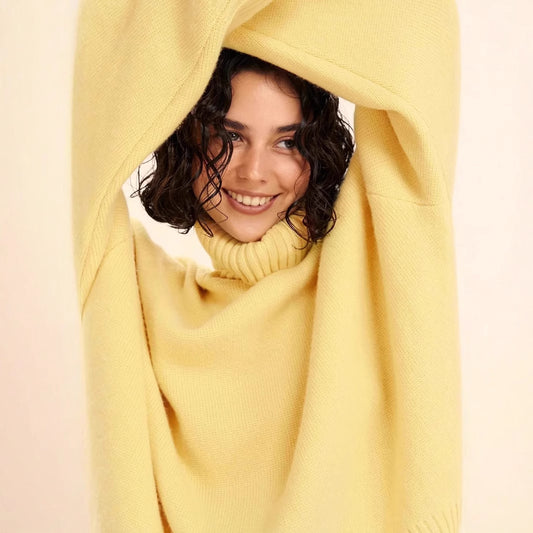 Women's Knitted Russian Loose Yellow Tall Collar Sweaters