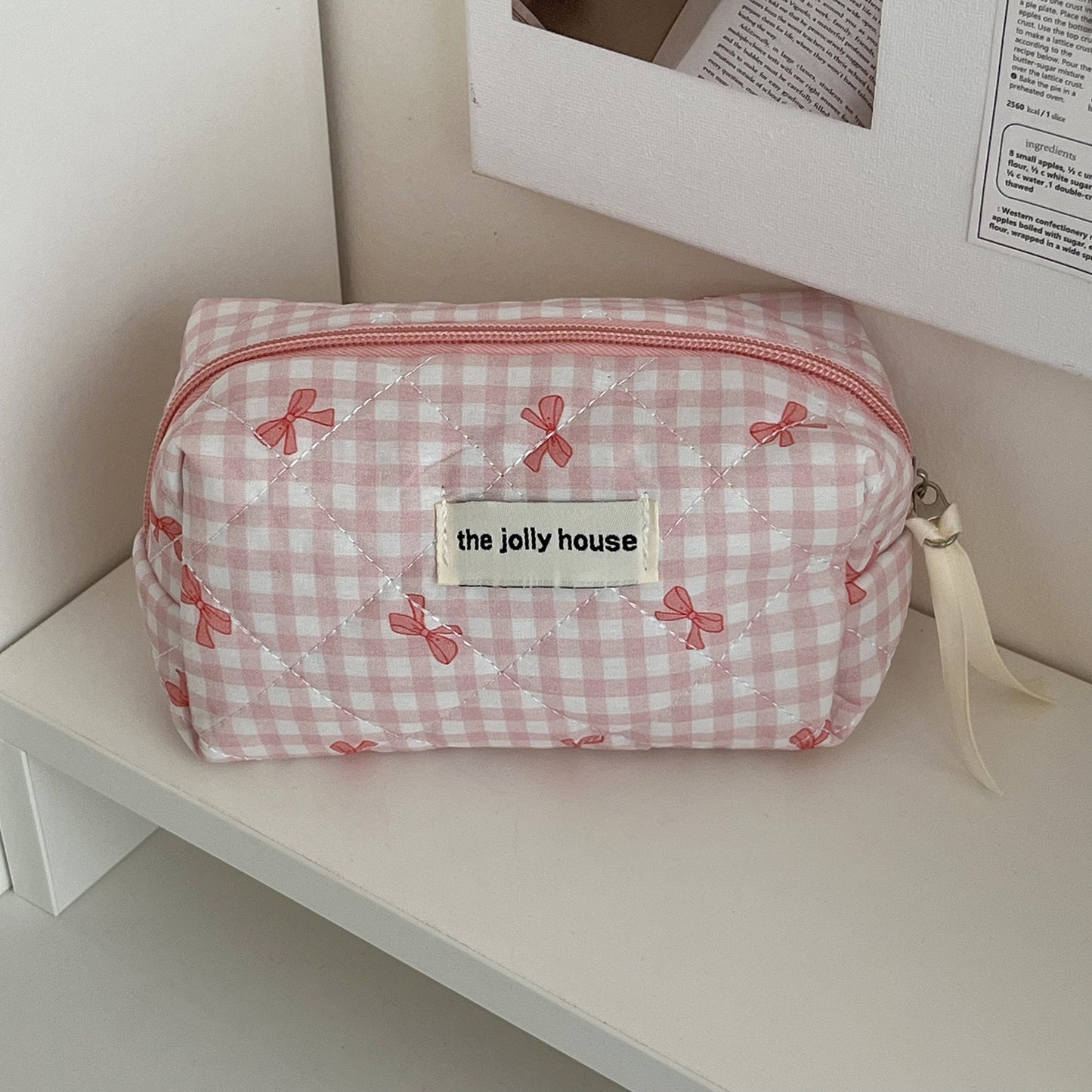 Plaid Bow Large Capacity Sweet Quilted Cosmetic Bags