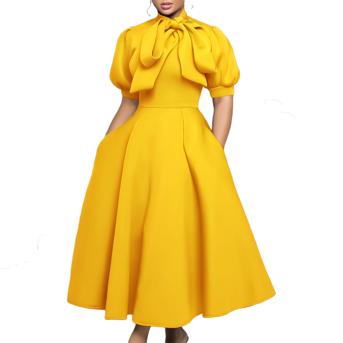 Versatile Summer Sleeve Bow Puffy Banquet Dress