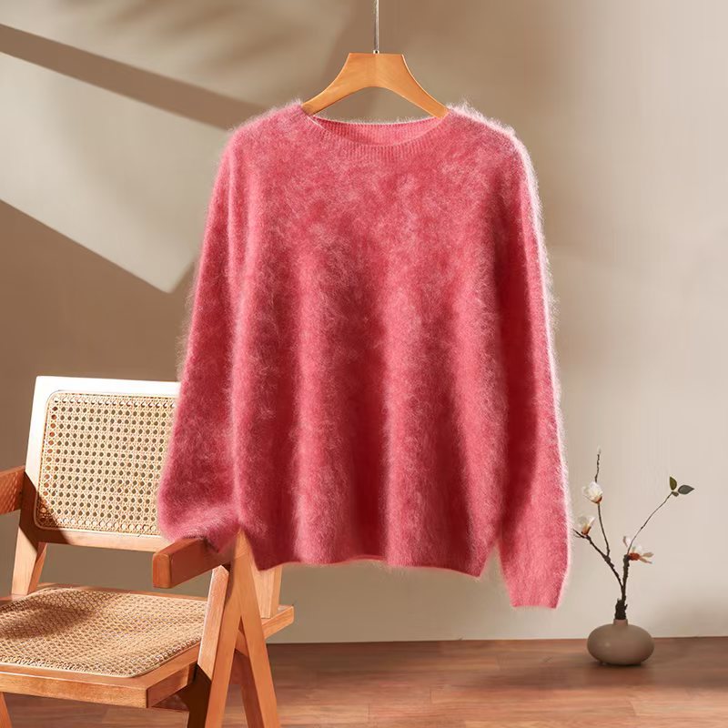 Women's Pure Cashmere Brushed Loose Round Neck Sweaters
