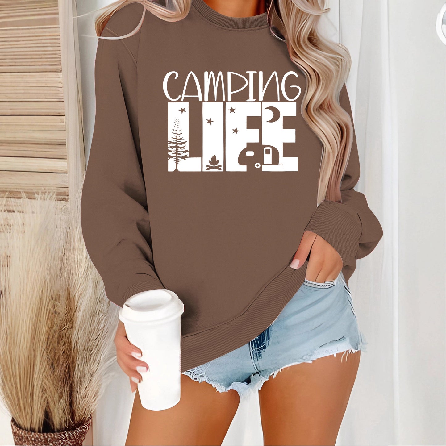 Women's Neck Letter Print Casual Long Sleeve Women's Sweater, Sweater