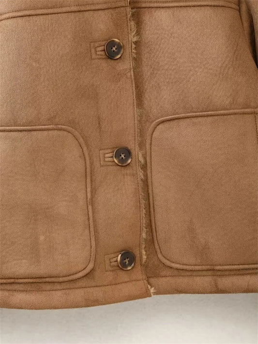 Women's Autumn Fur One Suede Texture Effect Jackets
