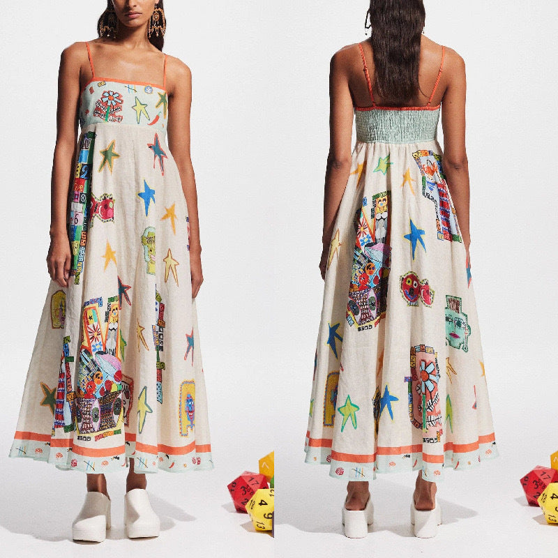 Women's Summer Beach Style Positioning Printing Large Swing Dress