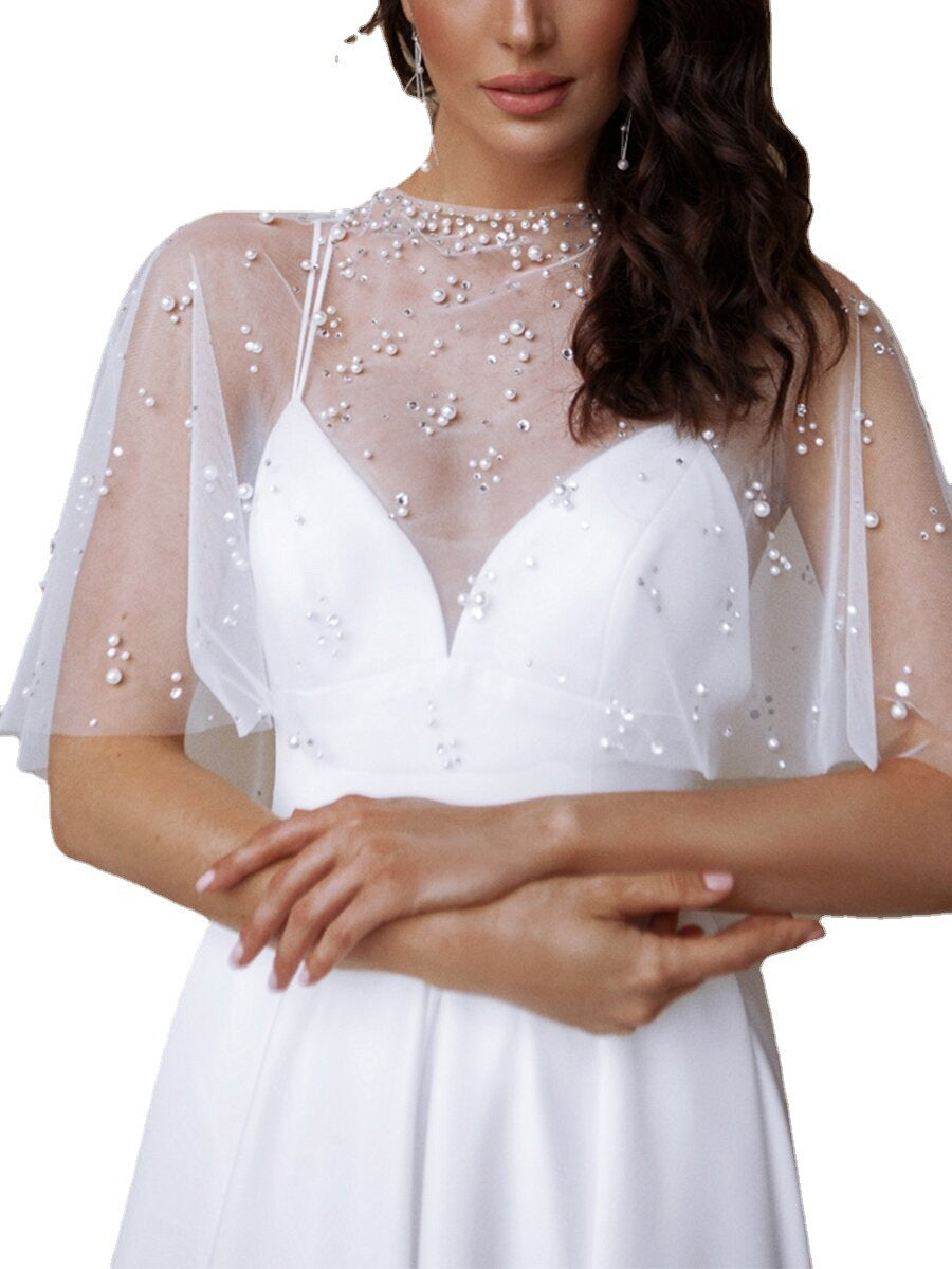 Women's Long Dress Sexy Strap Pearl Sleeveless Wedding Dresses