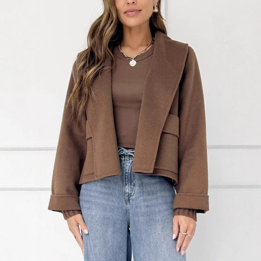 Cool Lapel Pocket Woolen Cuff Threaded Coats